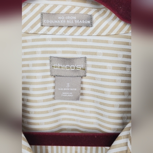 Chico’s No Iron CoolMax All Season Button Down Cream & white stripes Size 3 - Picture 3 of 9